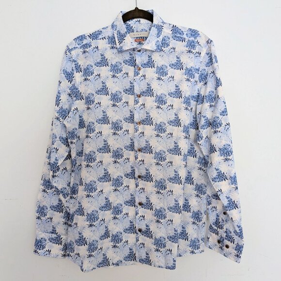 Bugatti Linen Cotton Men's Long Sleeve Fitted Shirt Floral Size M - Picture 1 of 8